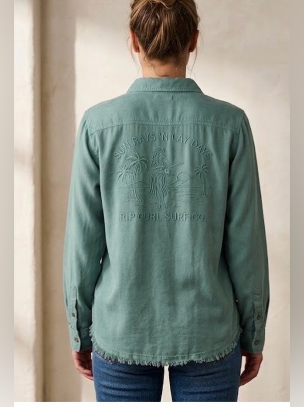 Rip Curl Lightweight Button-Up Shirt - Seafoam 52% linen 48% viscose